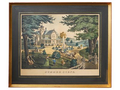 LARGE CHARLES BROTHERS FRAMED LITHOGRAPH SUMMER SCENE. A large Charles Brothers framed 