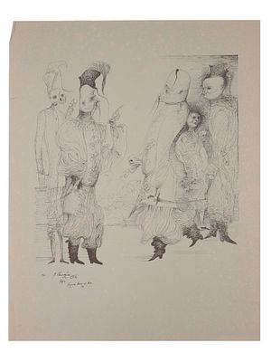 VINTAGE 1974 RUSSIAN LITHOGRAPH BY MIHAIL CHEMIAKIN. A vintage, 1974, limited edition surreal 