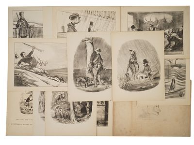 LOT OF 16 HONORE DAUMIER LITHOGRAPHS AND ONE ETCHING. A collection of antique seventeen works on 