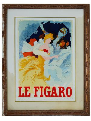 FRENCH ART NOUVEAU FIGARO POSTER AFTER CHERET SIGNED. A limited edition vintage French Art 