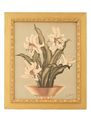 SANFORD DE JONGE FLORAL STILL LIFE AIRBRUSH PRINT. Color airbrush print on paper. A vase with a 