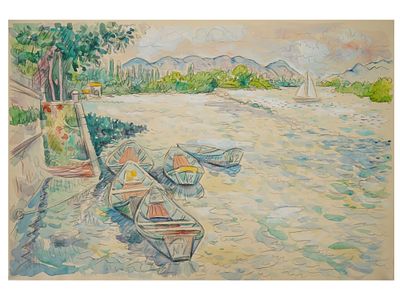 AFTER PAUL SIGNAC FRENCH PAINTING BOURG SAINT ANDEOL. After Paul Signac, French, 1863 to 1935, a 