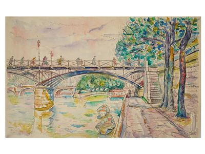 AFTER PAUL SIGNAC FRENCH PAINTING LE PONT DES ARTS. After Paul Signac, French, 1863 to 1935, a 