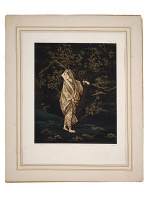 ORIENTAL LITHOGRAPH OF A WOMAN BY AUDSLEY GAULARD. A color lithograph in dark tones depicting a 