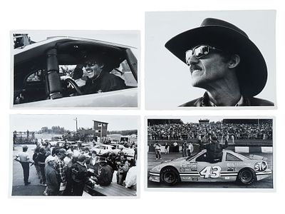FOUR 1992 BLACK AND WHITE PHOTOS OF RICHARD PETTY. A lot of four vintage black and white photos 