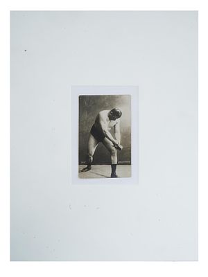 ANTIQUE RUSSIAN PORTRAIT PHOTO OF VAKHTUROV ATHLETE. An antique Russian post card with a black 