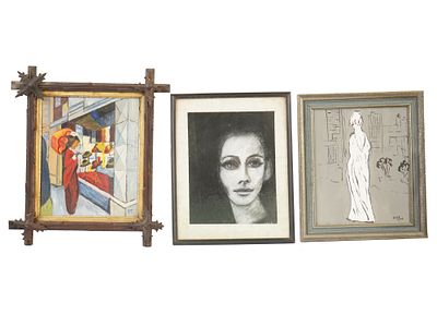 GROUP OF THREE MIX MEDIA PAINTINGS BY JACK TYLER. A group of three paintings by Jack Tyler in 