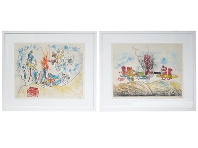 CHILEAN ETCHING LES OH! TOMOBILES BY ROBERTO MATTA. Roberto Matta, Chilean, 1911 to 2002, two 