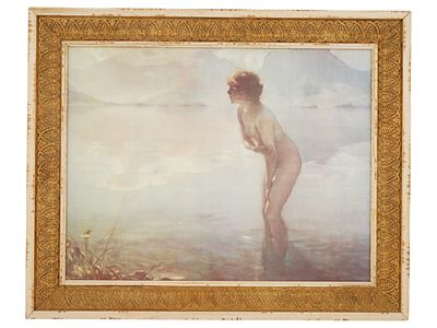 NUDE COLOR PRINT ON CANVAS AFTER PAUL EMILE CHABAS. A color print on canvas after the original 