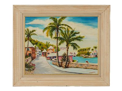 КАРТИНА С ИЗОБРАЖЕНИЕМ БЕРМУДСКОГО ПОБЕРЕЖЬЯ СЕРЕДИНЫ ВЕКА, ПОДПИСАННАЯ К.Х. НИСТРОМОМ. Картина 