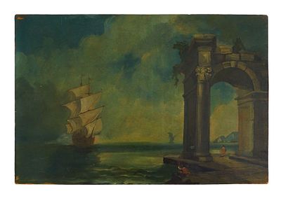 АНТИЧНАЯ ЕВРОПЕЙСКАЯ ШКОЛА. ЖИВОПИСЬ МАСЛОМ. КАПРИЧЧО. Антикварная картина маслом европейской 