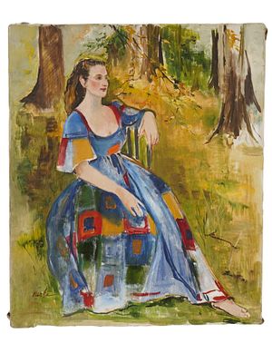 МАСЛЯНЫЙ ПОРТРЕТ СИДЯЩЕЙ ЖЕНЩИНЫ СЕРЕДИНЫ ВЕКА. Масляный портрет на холсте середины века 