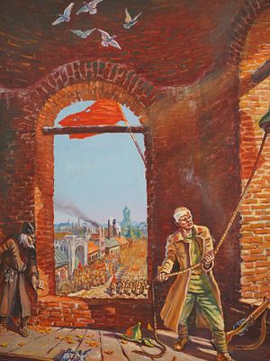 СОВЕТСКАЯ ИСТОРИЧЕСКАЯ ЖАНРОВАЯ ЖИВОПИСЬ, ПОДПИСАННАЯ В. МАКАРОВЫМ. Картина маслом на холсте. 