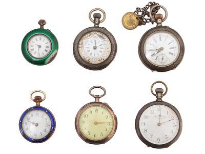 АНТИКВАРНЫЕ КАРМАННЫЕ ЧАСЫ WALTHAM LOUIS JACOT. Лот из шести карманных часов. 1. Открытые 