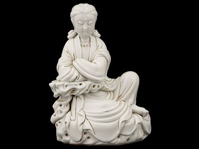 АНТИЧНАЯ ФАРФОРОВАЯ ФИГУРКА ГУАНЬИНЬ BLANC DE CHINE. Античная китайская глазурованная дехуаская 