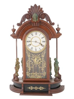 АНТИКВАРНЫЕ 8-ДНЕВНЫЕ КАМИННЫЕ ЧАСЫ ANSONIA TRIUMPH. Антикварные резные деревянные каминные часы 