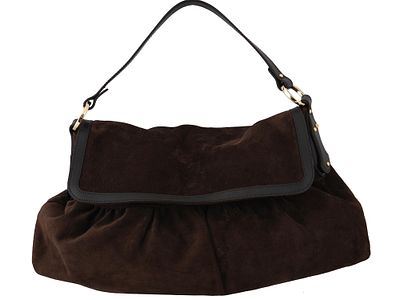 МАЛЕНЬКАЯ ЖЕНСКАЯ СУМКА FENDI CHEF ИЗ КОРИЧНЕВОЙ ЗАМШИ С КАРТОЧКАМИ. Маленькая женская сумка 
