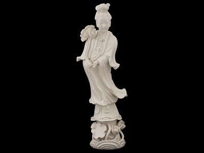 КИТАЙСКАЯ ФАРФОРОВАЯ ФИГУРКА ГУАНЬИНЬ BLANC DE CHINE. Антикварная китайская фарфоровая 