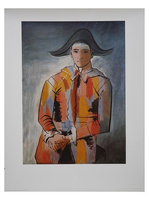 1994 OFFSET LITHOGRAPH HARLEQUIN AFTER PICASSO WITH COA. After Pablo Picasso, Spanish, 1881 to 
