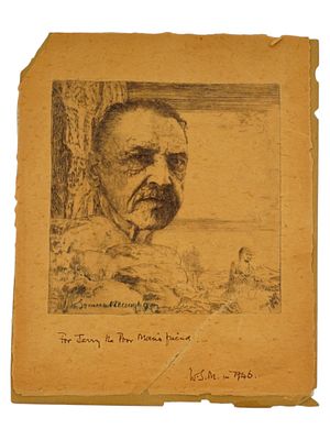 AUTOGRAPHED SOMERSET MAUGHAM ETCHING PORTRAIT. Max Wolf, American, 20th century, etching on 