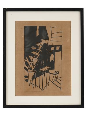 JEAN POUGNY RUSSIAN LINOCUT PRINT ESCALIER. Jean Pougny, aka Ivan Puni, Russian, 1892 to 1956, a 