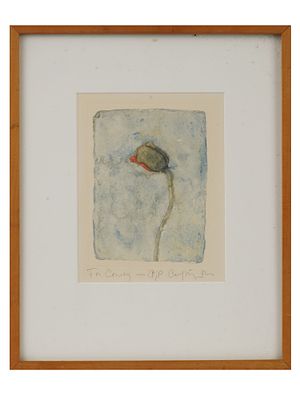 VINTAGE PENCIL SIGNED ETCHING WITH POPPY BUD. A vintage pencil signed etching on paper. The 