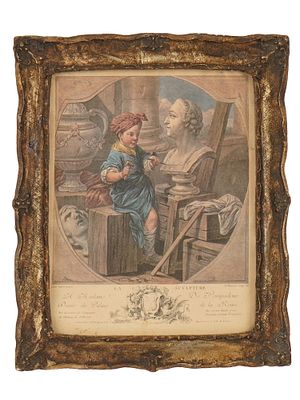 ANTIQUE FRENCH COLORED ENGRAVING BY ETIENNE FESSARD. An antique French colored engraving of La 