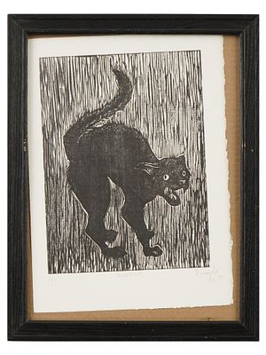 LTD CONTEMPORARY CAT PORTRAIT LITHOGRAPH SIGNED. A limited edition lithograph on paper, Scared 