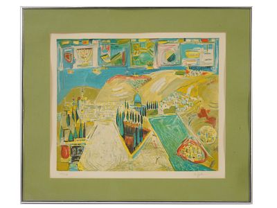 NACHUM GUTMAN ISRAELI LITHOGRAPH PANORAMA OF JERUSALEM. Nachum Gutman, Israeli, 1898 to 1980, a 