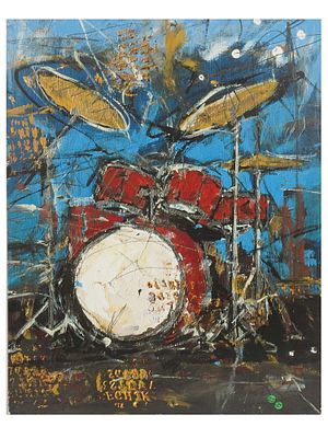 AMERICAN COLOR LITHOGRAPH DRUMS BY MICHAEL BABYAK. Michael Babyak, color lithograph on canvas 