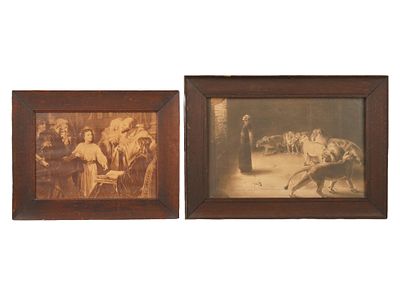 LOT OF TWO ANTIQUE LITHOGRAPHS FRAMED. A lot of two antique sepia lithographs on paper. The 