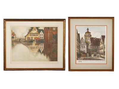 VINTAGE GERMAN LITHOGRAPHS BY ERNST GEISSENDORFER. A lot of two vintage German color 