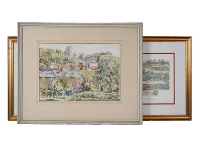 WATERCOLOR PAINTING AND RICHMOND ILLUSTRATION PRINT. One original watercolor painting on paper 