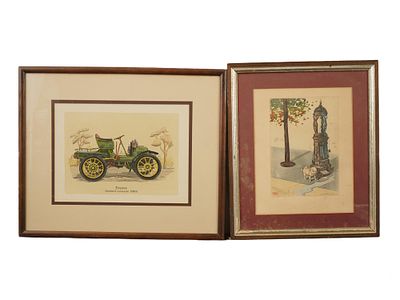 LOT OF TWO FRENCH COLOR LITHOGRAPHS. A lot of two French color lithographs. The first depicts an 