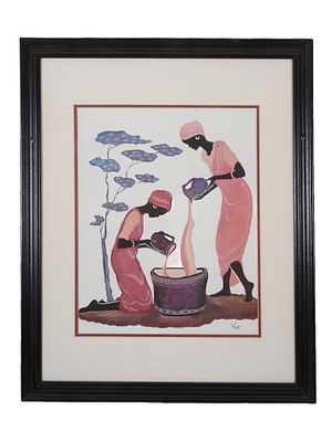 VINTAGE ETHNIC PRINT BY JUDY MASTRANGELO. A vintage colored ethnic print by Judy Mastrangelo. 
