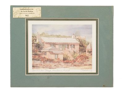 BERMUDA COTTAHE COLOR PRINT BY CAROLE HOLDING SIGNED. Carole Holding, Australian, an offset 