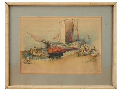 LIMITED EDITION SEASCAPE COLOR LITHOGRAPH SIGNED. Color lithograph on paper. American, mid-20th 
