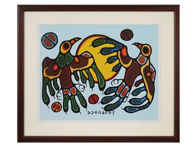 CANADIAN LITHOGRAPH SIGNED NORVAL MORRISSEAU. Signed Norval Morrisseau, also known as Copper 