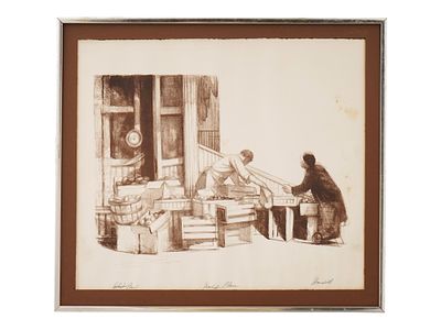 AMERICAN MARKET PLACE LITHOGRAPH BY ALBERT HANDELL. A vintage lithograph, titled Market Place by 