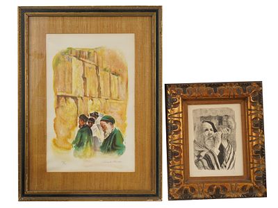JUDAICA LITHOS SANDU LIBERMAN AND EMANUEL SHARY. A pair of mid-century Judaica lithographs. A 