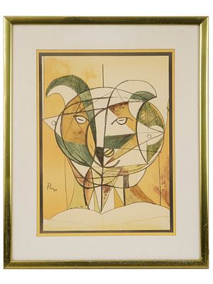 AFTER PABLO PICASSO SPANISH CUBIST COLOR LITHOGRAPH. After Pablo Picasso, Spanish, 1881 to 1973 