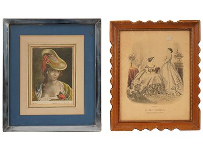 LOT OF FASHION PORTRAIT COLORED ENGRAVINGS FRAMED. A lot of two hand colored engravings 
