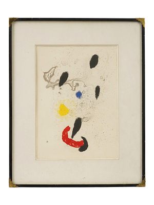 FRENCH SPANISH LITHOGRAPH AFTER JOAN MIRO FRAMED. A color lithograph on paper after the original 