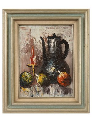 VINTAGE STILL LIFE OIL PAINTING SIGNED W. RUSSEL. Oil painting on canvas. Still life with a 