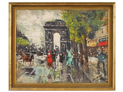 VINTAGE VIEW OF PARIS OIL PAINTING SIGNED BRASSO. Oil painting on canvas. The artwork depicts a 