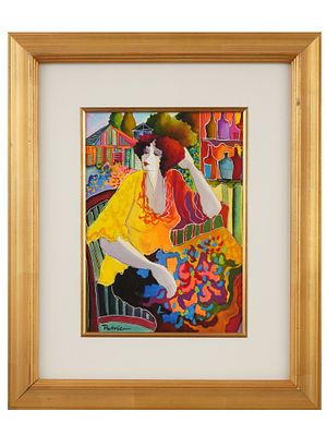 MODERN PAINTING SIGNED PATRICIA GOVEZENSKY PORTRAIT. A modern mixed media painting on paper 