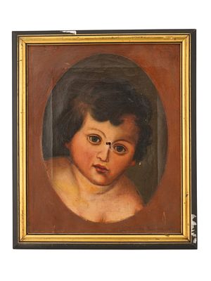 ANTIQUE EUROPEAN SCHOOL OIL PAINTING BY MELVINA RENAIS. An antique European School oil on 