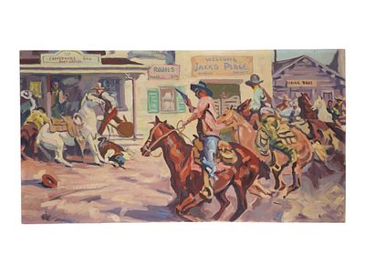 DUTCH AMERICAN OIL PAINTING ATTR CORNELIUS VAN FULPEN. A vintage oil on masonite Western 
