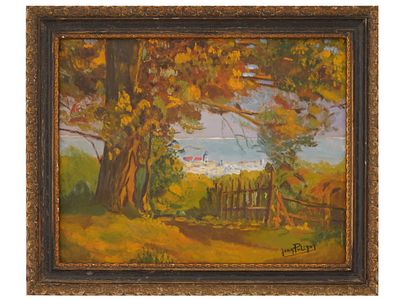 FRENCH PAINTING SIGNED JEAN PULIGNY COASTAL LANDSCAPE. A French Fauvism-inspired oil painting on 