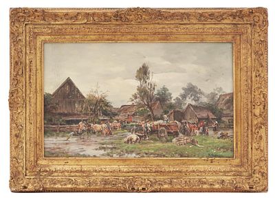 АНТИКВАРНАЯ НЕМЕЦКАЯ МАСЛЯНАЯ КАРТИНА КАРЛА ШТУЛЬМЮЛЛЕРА. Масляная живопись на доске Карла 